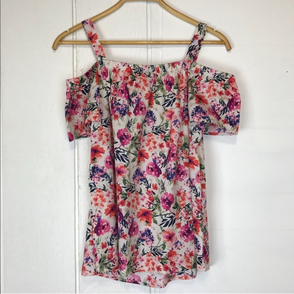 Bobeau Floral Poplin Off Shoulder Top Medium - Picture 8 of 8